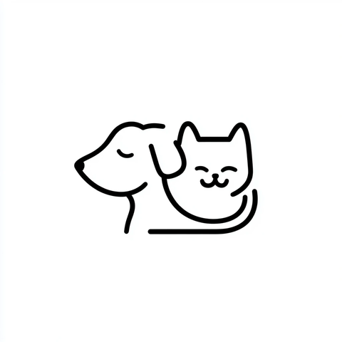 黑白线条狗猫标志图