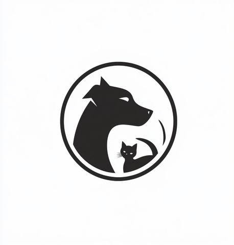 狗头猫身剪影圆形图标