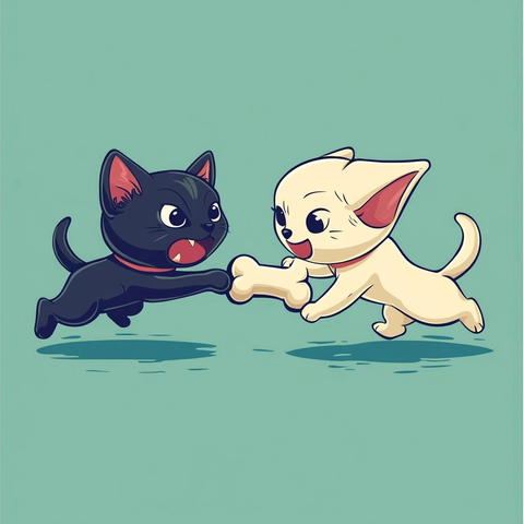 猫狗争骨简约线条