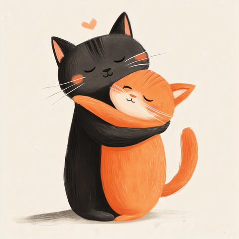 卡通猫拥抱小猫