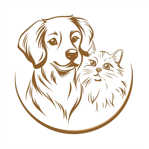 小狗猫咪线描简约图