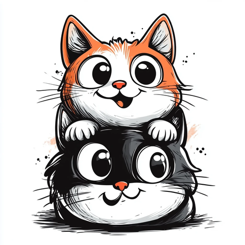 猫咪互抱头部插画