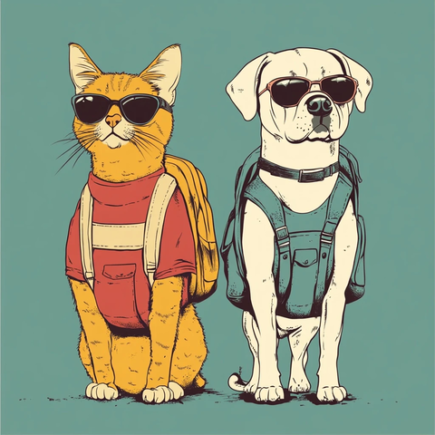 猫狗背包卡通插画