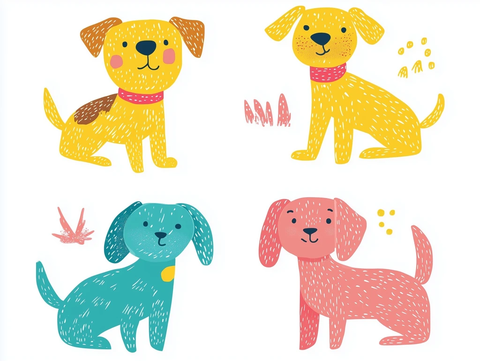 卡通狗狗插画配色明快