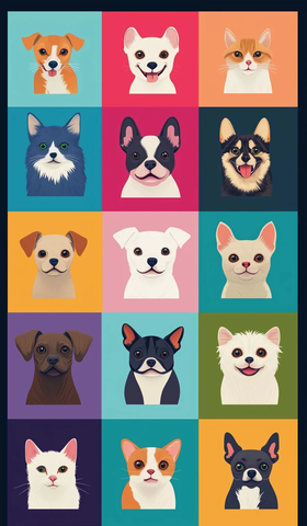方形多彩宠物头像儿童装饰画