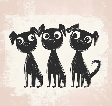 三只狗木刻剪影图案