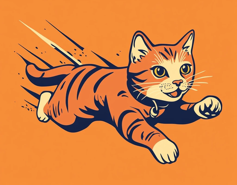 橙色虎斑猫扑跃卡通设计