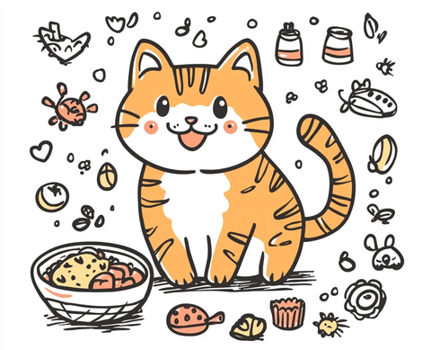 胖橘猫与小猫玩耍插画