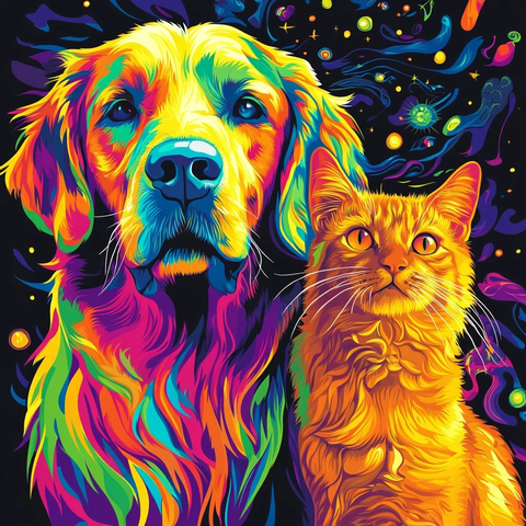 金色猎犬与橙色猫