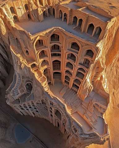 震撼的古老洞穴建筑鸟瞰全景