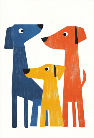 蓝色狗与橙黄狗站立插画