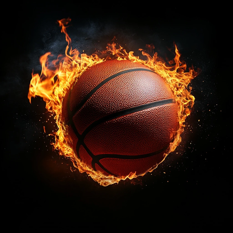 篮球燃烧在黑暗背景中