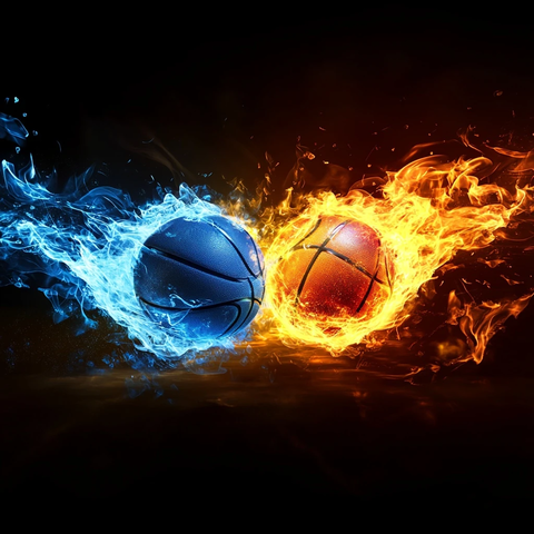 篮球碰撞火焰卡通海报