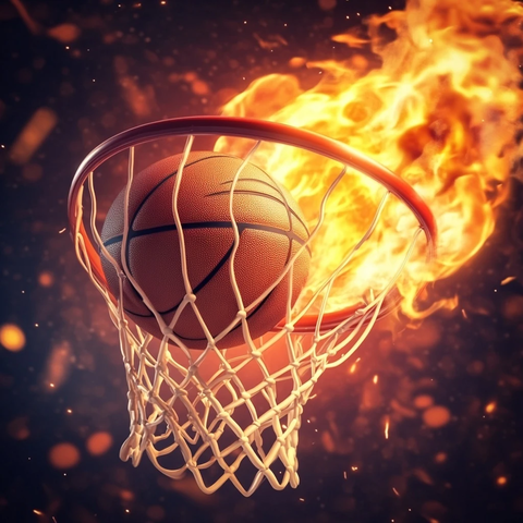 篮球入篮火焰卡通特写