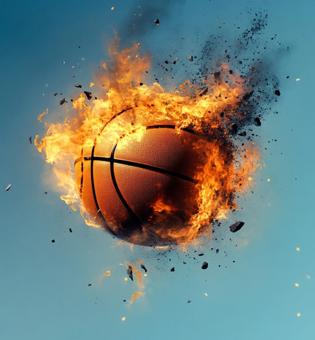 爆炸篮球火焰碎片蓝背景