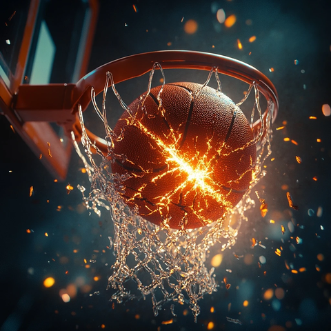 篮球穿过篮网发光裂纹