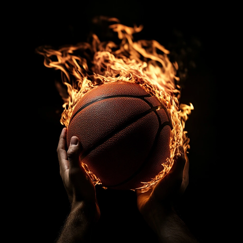 双手托起燃烧篮球
