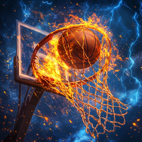 篮球火球飞跃篮筐