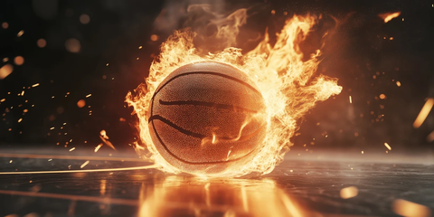 燃烧的篮球飞翔空中