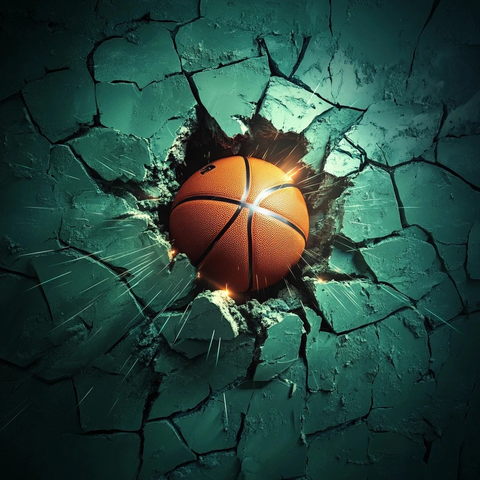 篮球穿透绿色墙壁