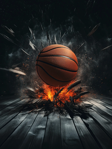 篮球穿透木地板动感海报