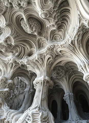 复杂雕刻纹理的立体艺术结构展示