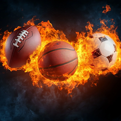 足球篮球橄榄球火焰融合