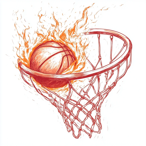 篮球穿过篮网燃烧动态图