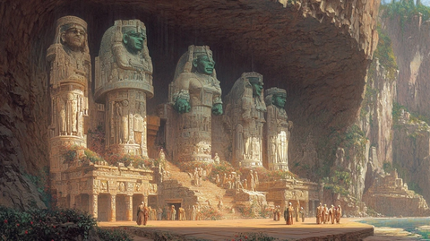 神秘洞穴内的巨型石像群