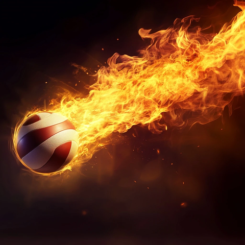 飞翔排球与火焰背景