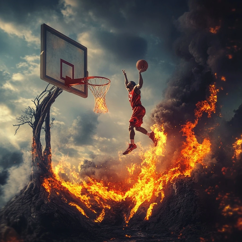 篮球火球球员火山扣篮