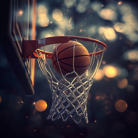 篮球穿过篮网瞬间