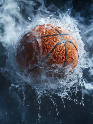 冰篮球冰烟水滴环绕