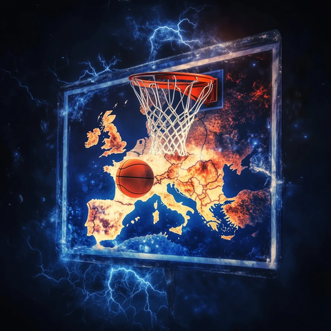 篮球比赛投篮瞬间欧洲地图背景