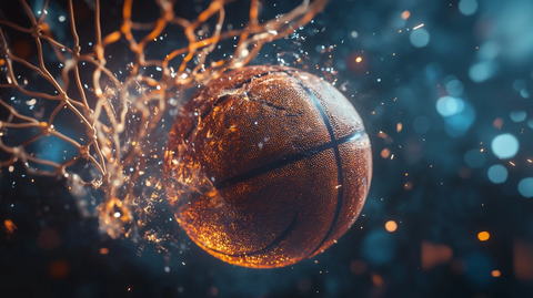 篮球入篮与飘扬的彩带