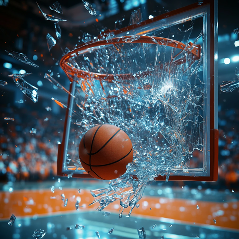 篮球板碎裂瞬间球悬空