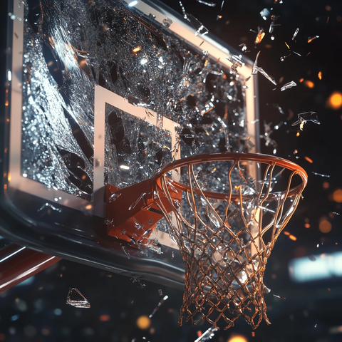 篮球撞击篮板瞬间破碎