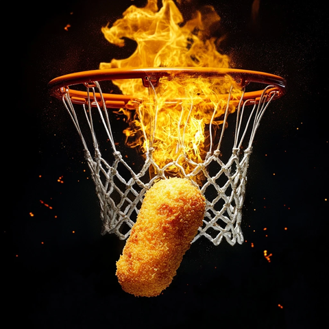 火烈鸡尾酒穿过篮球篮网