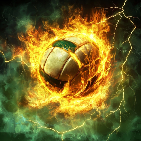 火焰旋绕排球闪电交织