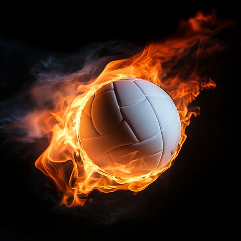 白色排球火焰黑色背景