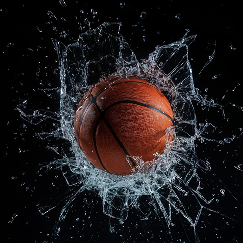 篮球穿透玻璃瞬间