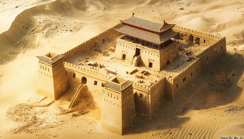 沙漠中气势恢宏的古代城堡建筑