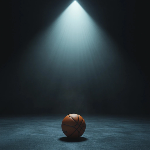 篮球静躺地板聚光灯下