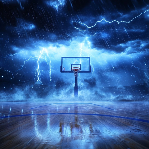 篮球场暴雨闪电氛围