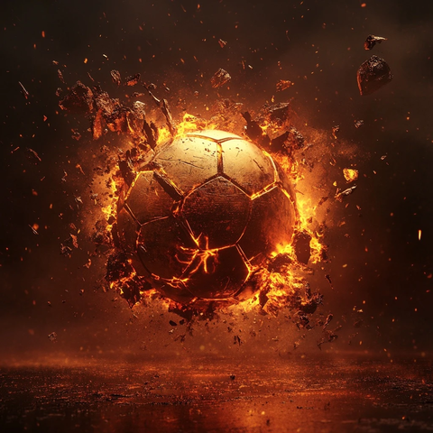 金色足球穿透燃烧墙体