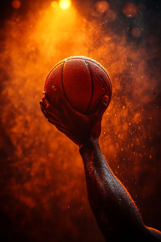 手臂紧握篮球暖光背景