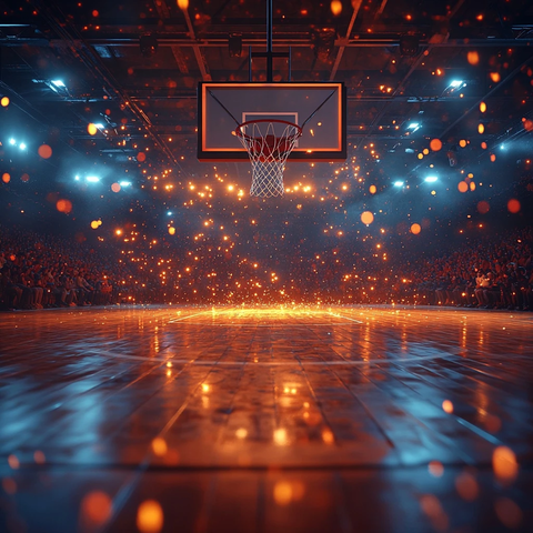 篮球场灯光闪耀比赛场景