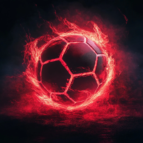 红光环绕的足球与魔法光芒