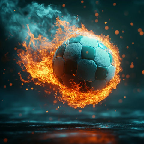 绿色火焰足球飞行黑暗背景