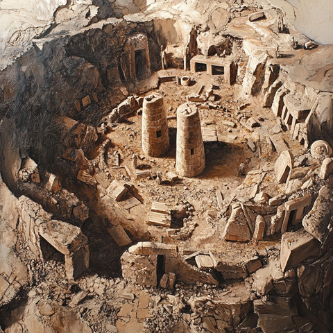 考古遗迹中的石塔与残垣断壁